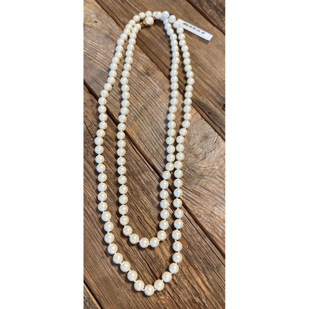 Carolee Vtg Faux Pearl Statement Necklace Long Gold Tone New